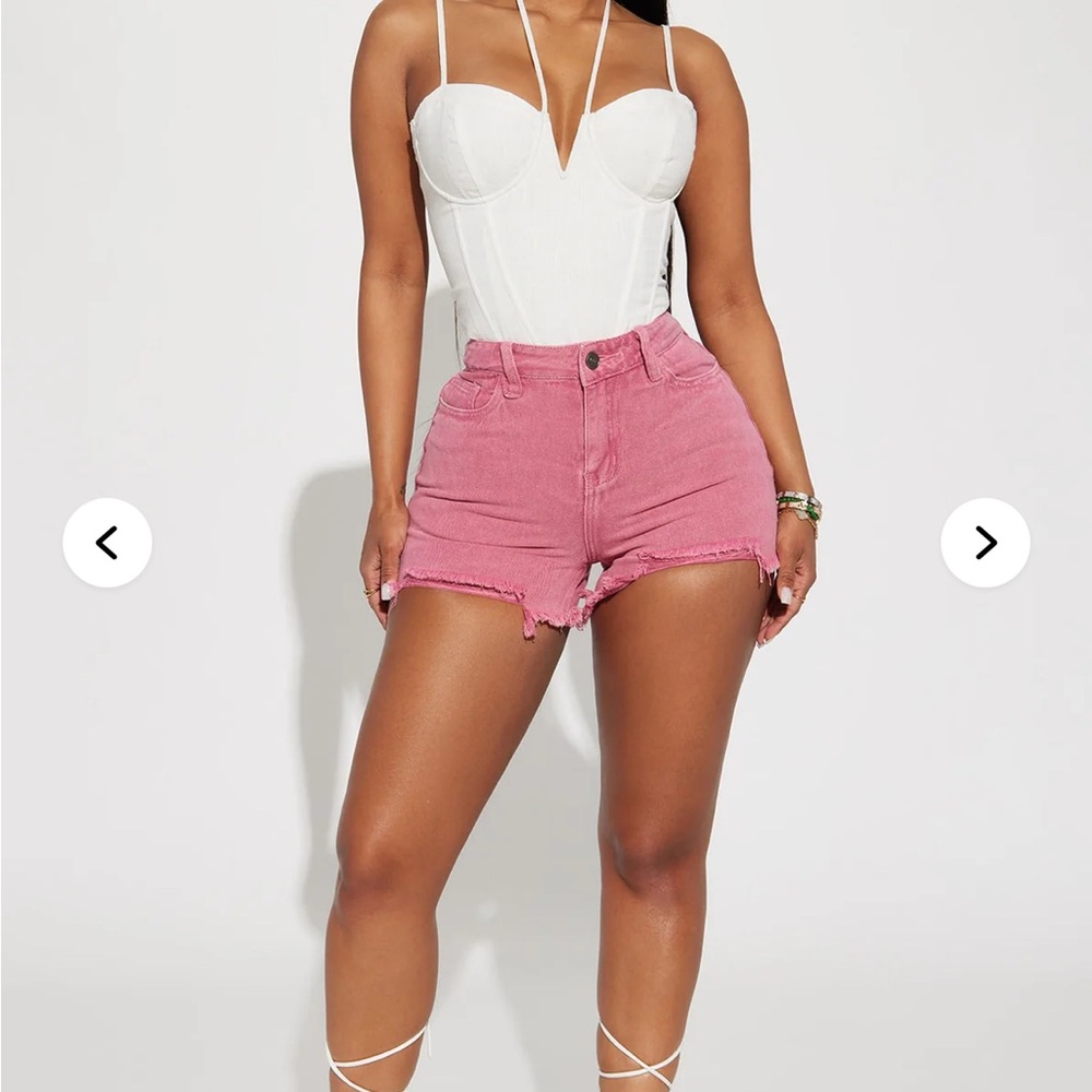 Fashion nova raspberry into you non stretch cut off Pink Distressed Denim Shorts - Picture 2 of 4